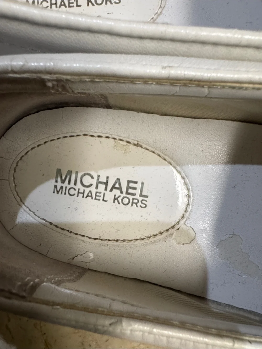 Michael Kors White Leather Slip-On Sneakers with Silver Studs